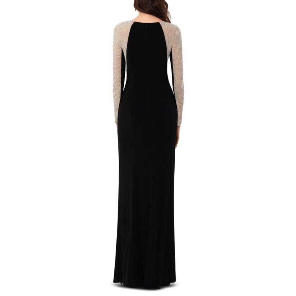 Xscape Womens Black Embellished Mesh Formal Evening Dress Gown Petites NWOT - Picture 2 of 3